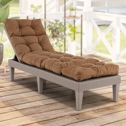 Outdoor Lounge Chaise Cushion with String Ties for Garden Poolside-Beige