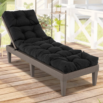 Outdoor Lounge Chaise Cushion with String Ties for Garden Poolside-Beige