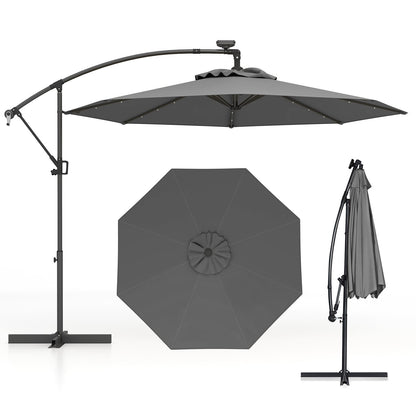 10 ft 360° Rotation Solar Powered LED Patio Offset Umbrella without Weight Base-Beige