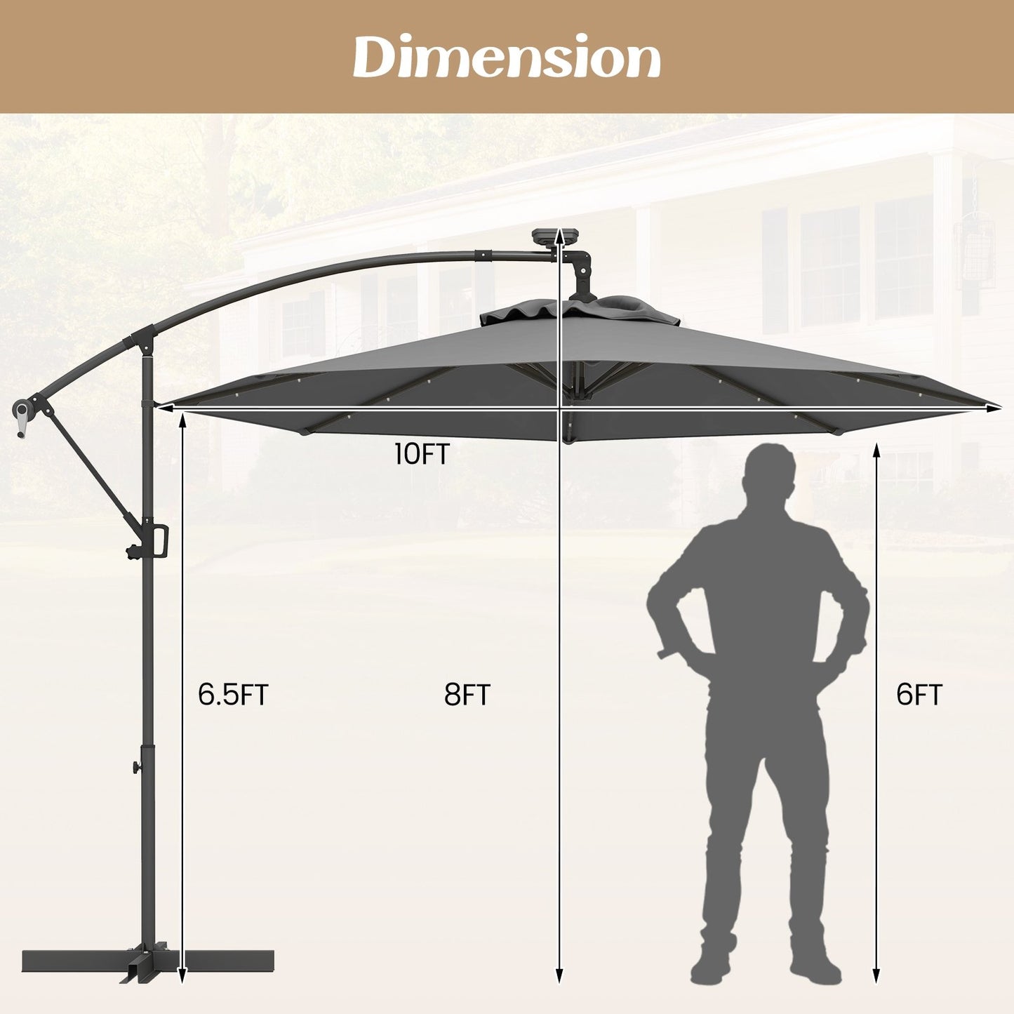 10 ft 360° Rotation Solar Powered LED Patio Offset Umbrella without Weight Base-Beige