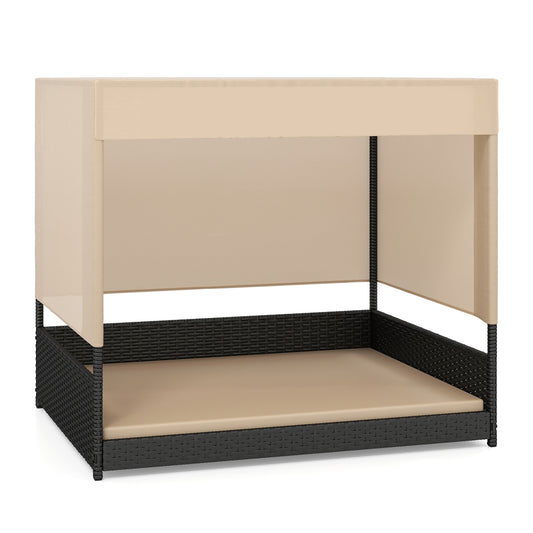 Elevated Wicker Dog House for Small to Medium Breeds-Black