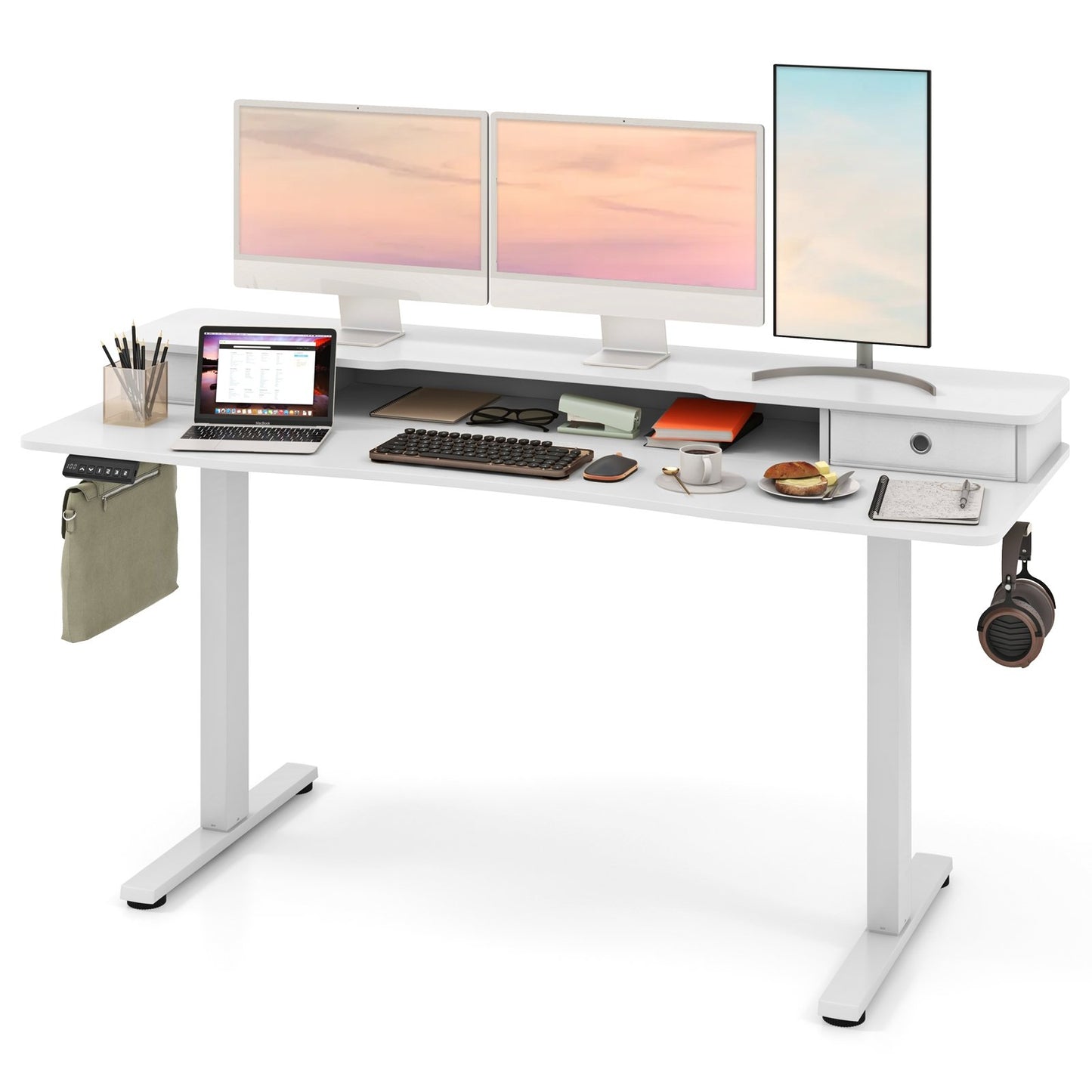63 Inch x 24 Inch Electric Standing Desk with 2 Drawers-Black