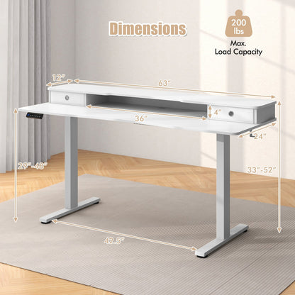 63 Inch x 24 Inch Electric Standing Desk with 2 Drawers-Black