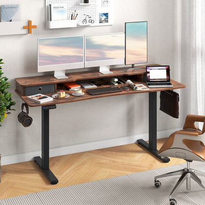63 Inch x 24 Inch Electric Standing Desk with 2 Drawers-Black