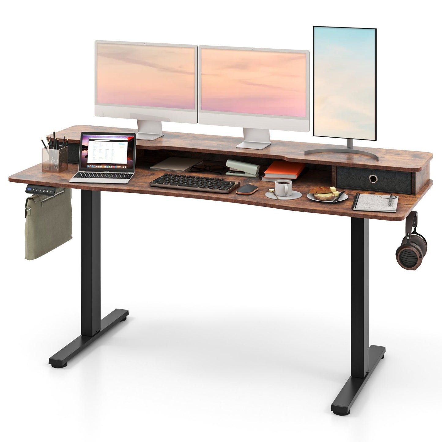 63 Inch x 24 Inch Electric Standing Desk with 2 Drawers-Black