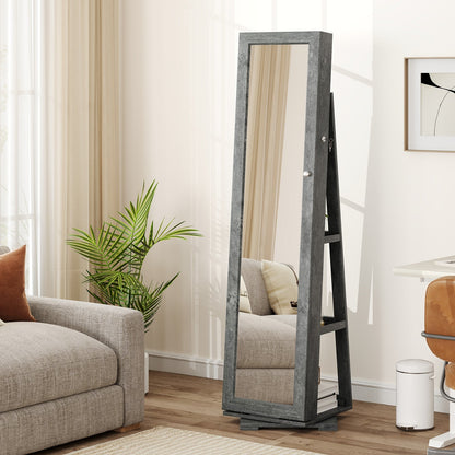 360° Rotatable 2-in-1 Lockable Jewelry Cabinet with Full-Length Mirror-Black