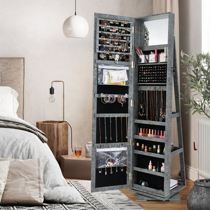 360° Rotatable 2-in-1 Lockable Jewelry Cabinet with Full-Length Mirror-Black