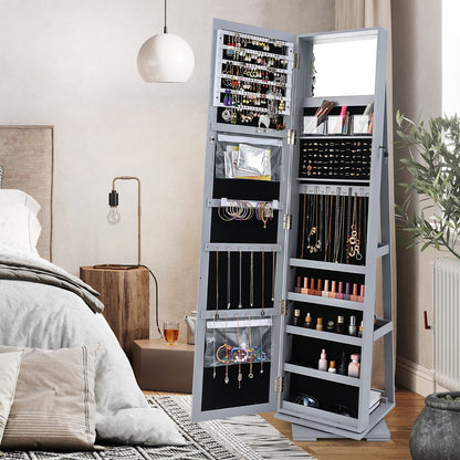 360° Rotatable 2-in-1 Lockable Jewelry Cabinet with Full-Length Mirror-Black
