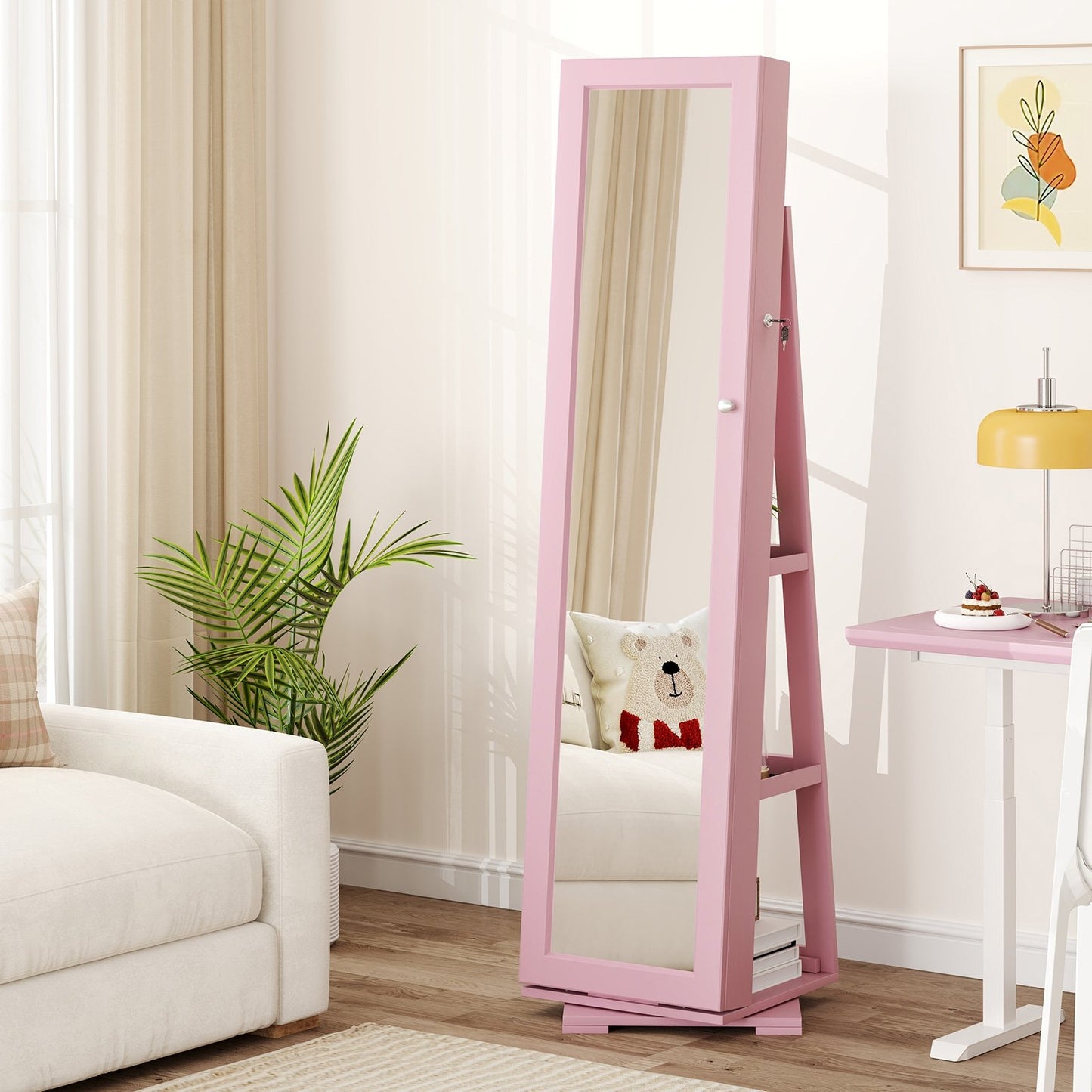 360° Rotatable 2-in-1 Lockable Jewelry Cabinet with Full-Length Mirror-Black
