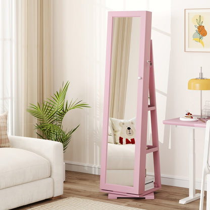 360° Rotatable 2-in-1 Lockable Jewelry Cabinet with Full-Length Mirror-Black