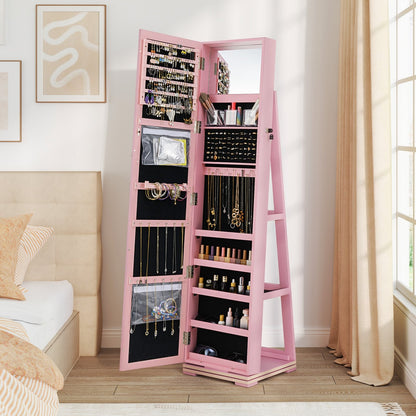 360° Rotatable 2-in-1 Lockable Jewelry Cabinet with Full-Length Mirror-Black