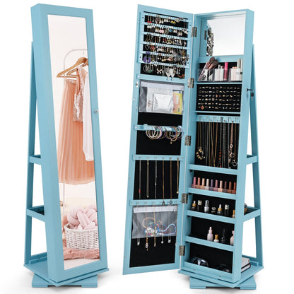 360° Rotatable 2-in-1 Lockable Jewelry Cabinet with Full-Length Mirror-Black