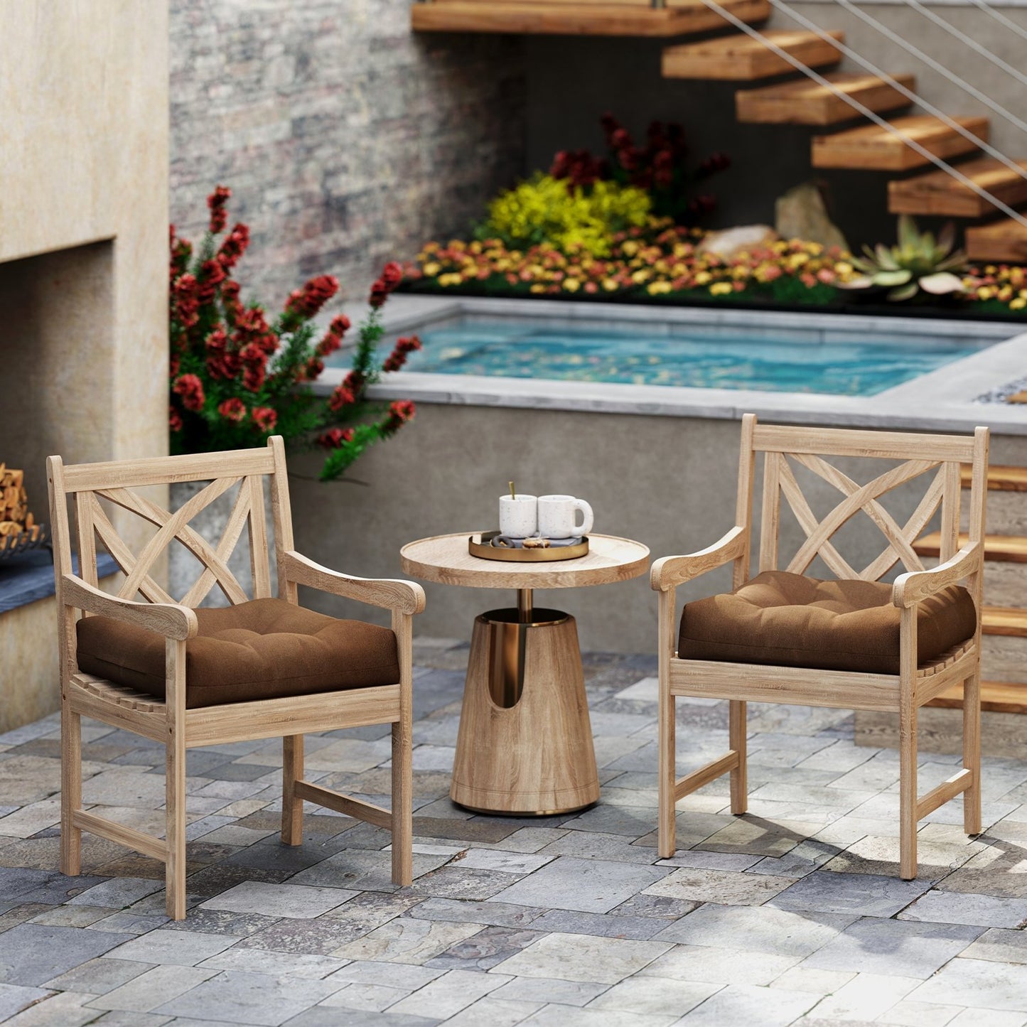 21 Inch  x 21 Inch Patio Chair Seat Cushion Pads for Indoor and Outdoor-Beige