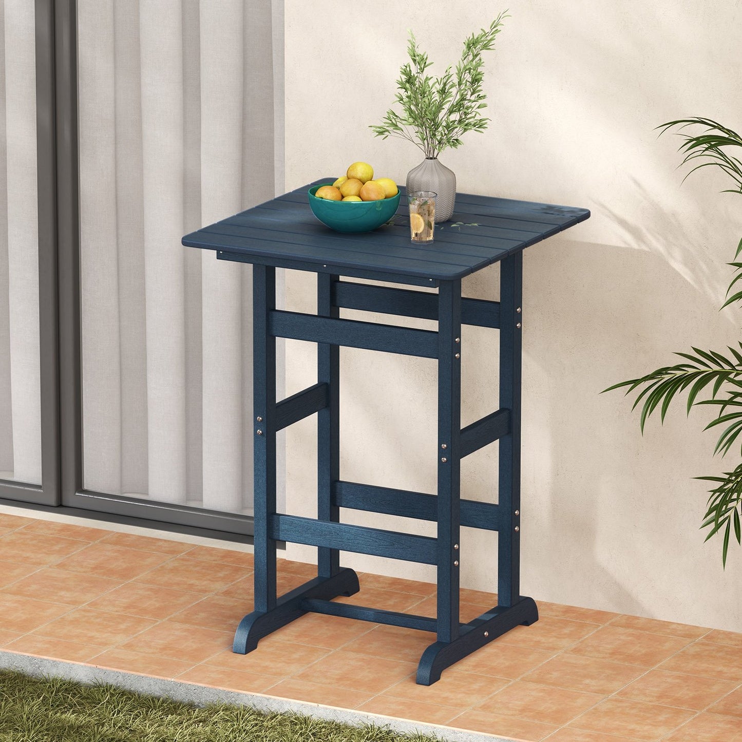 30 Inch Square Bar Table Dining Table with Slatted Tabletop for Poolside-Black