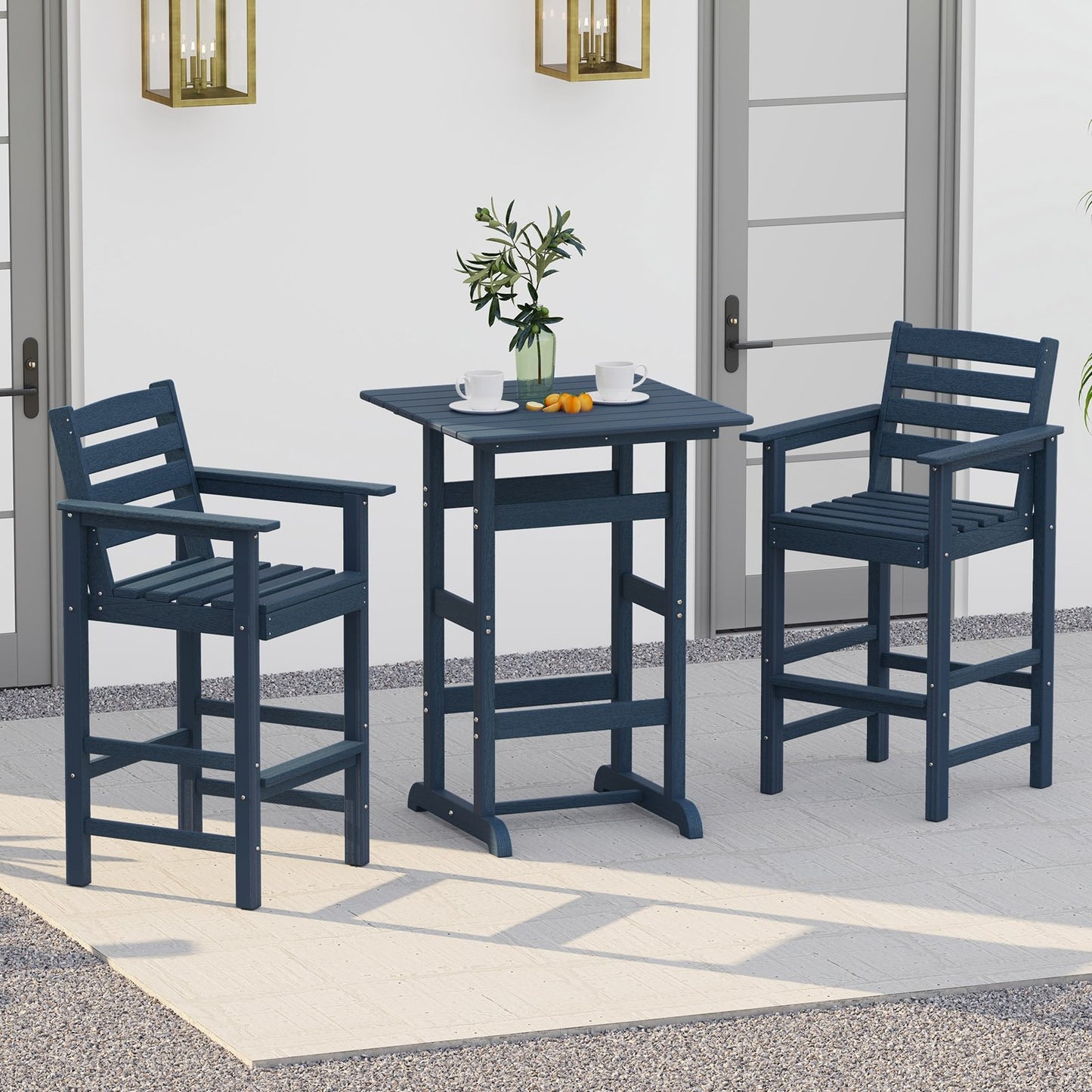 30 Inch Square Bar Table Dining Table with Slatted Tabletop for Poolside-Black