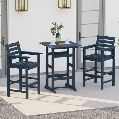 30 Inch Square Bar Table Dining Table with Slatted Tabletop for Poolside-Black