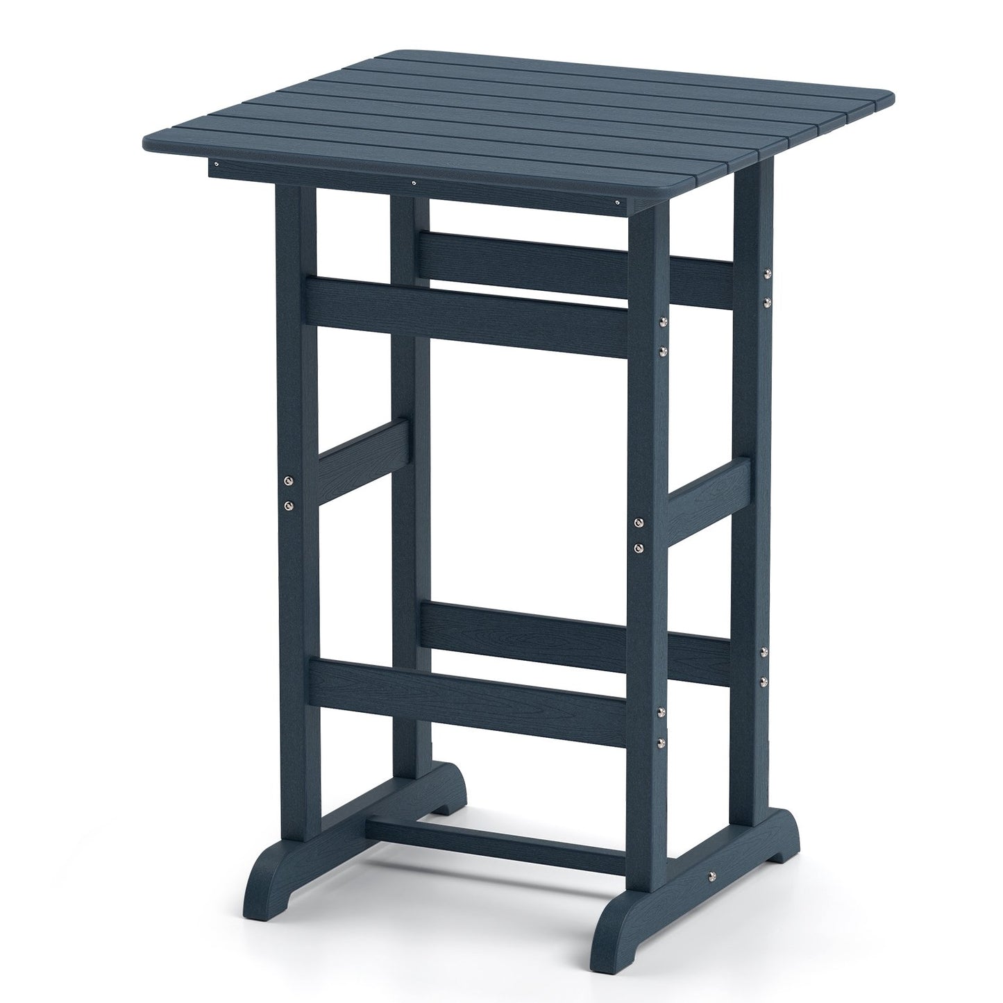 30 Inch Square Bar Table Dining Table with Slatted Tabletop for Poolside-Black