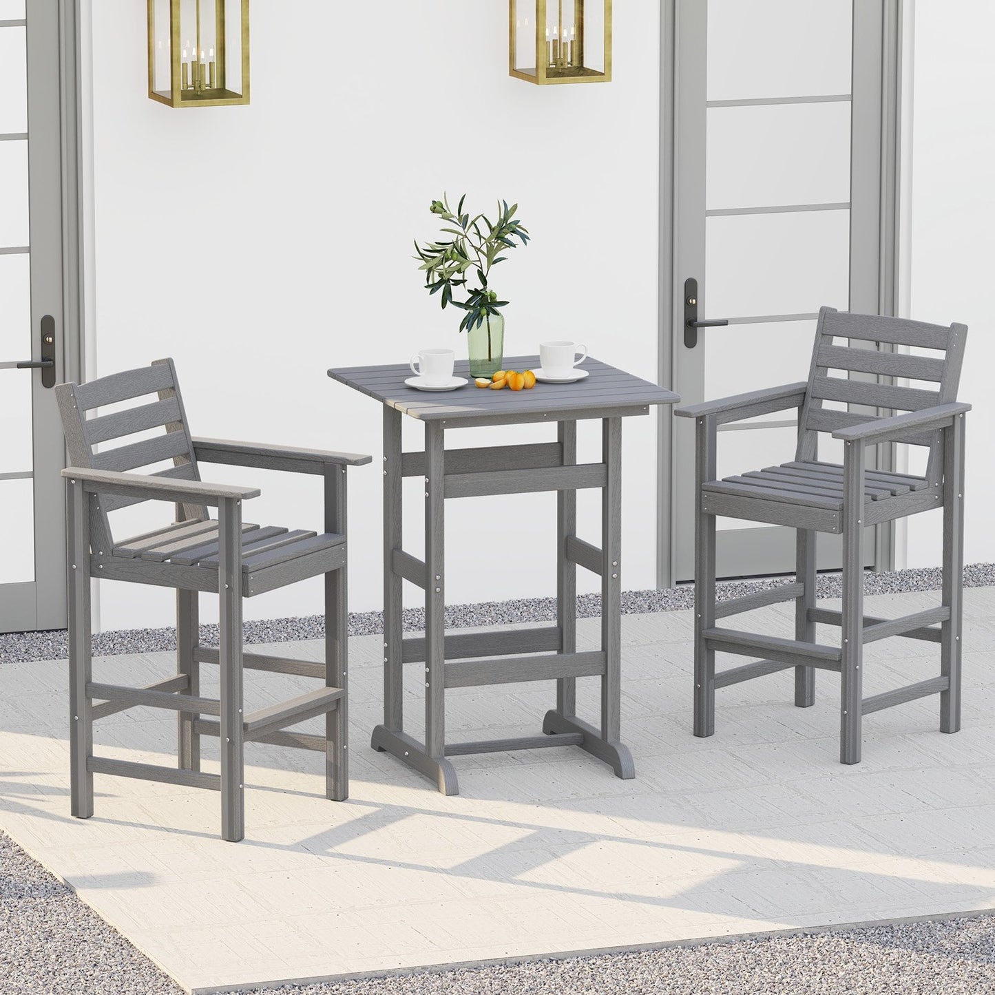 30 Inch Square Bar Table Dining Table with Slatted Tabletop for Poolside-Black