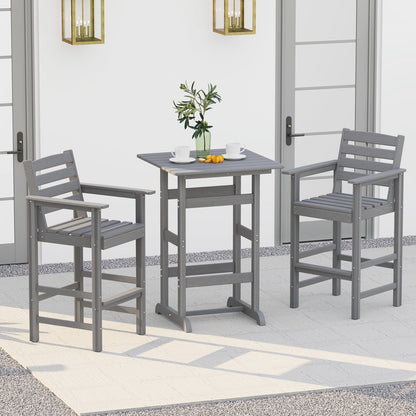 30 Inch Square Bar Table Dining Table with Slatted Tabletop for Poolside-Black