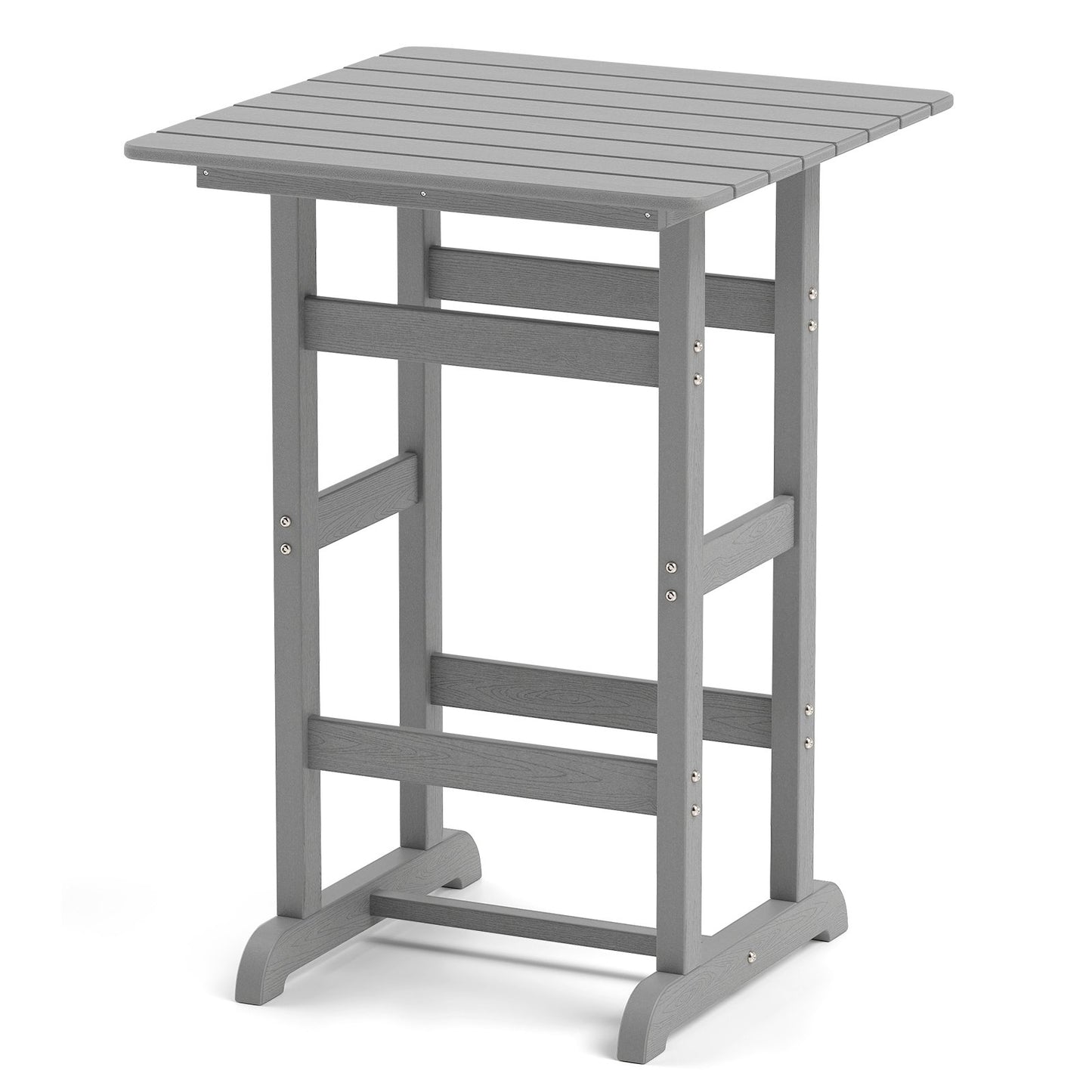 30 Inch Square Bar Table Dining Table with Slatted Tabletop for Poolside-Black