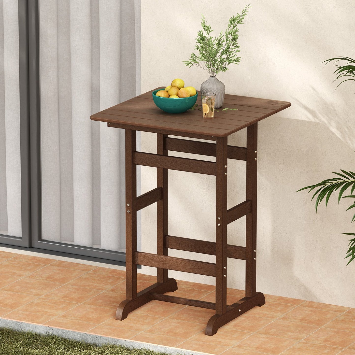 30 Inch Square Bar Table Dining Table with Slatted Tabletop for Poolside-Black