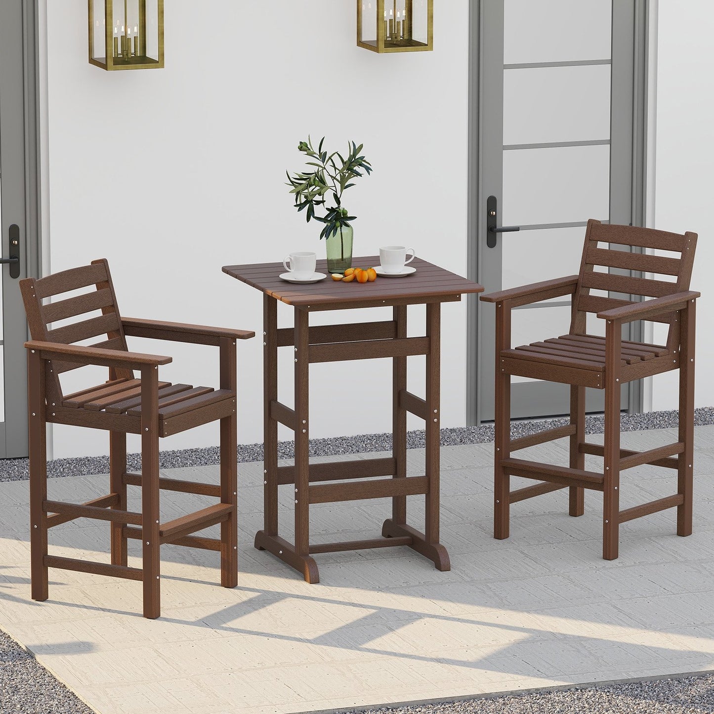 30 Inch Square Bar Table Dining Table with Slatted Tabletop for Poolside-Black