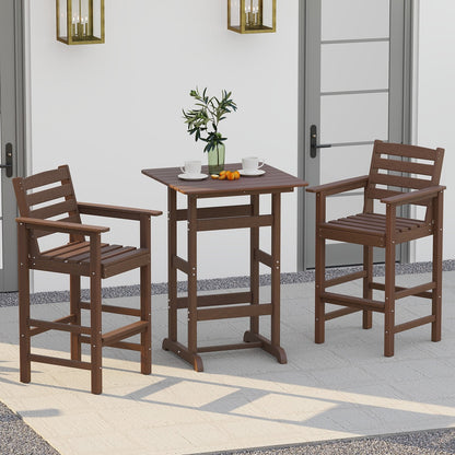 30 Inch Square Bar Table Dining Table with Slatted Tabletop for Poolside-Black