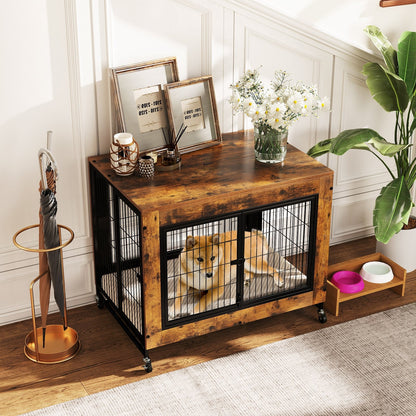 Industrial Dog Kennel with Flip-up Top 3 Lockable Doors and Removable Tray-Gray
