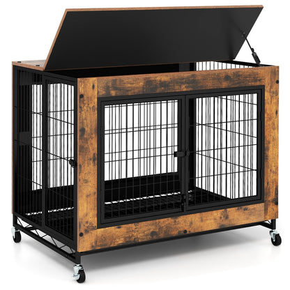 Industrial Dog Kennel with Flip-up Top 3 Lockable Doors and Removable Tray-Gray