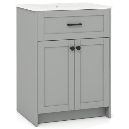 Bathroom Vanity Unit with Basin and 2 Doors-Gray