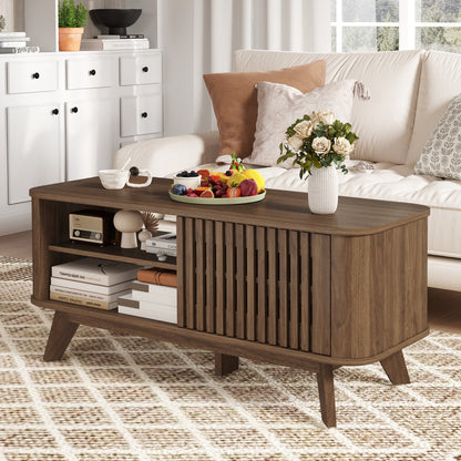 Rectangular Coffee Table with Storage and Adjustable Shelves-Walnut