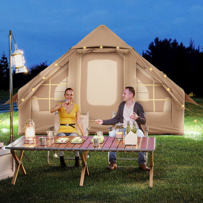 4-6 People Inflatable Camping Tent with 4 Mesh Screen Windows and 2 Doors-Green