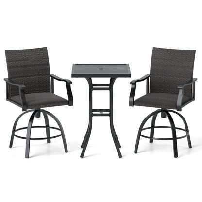 3 Pieces PE Wicker Patio Swivel Bar Set with Quick-Drying Foam-Black