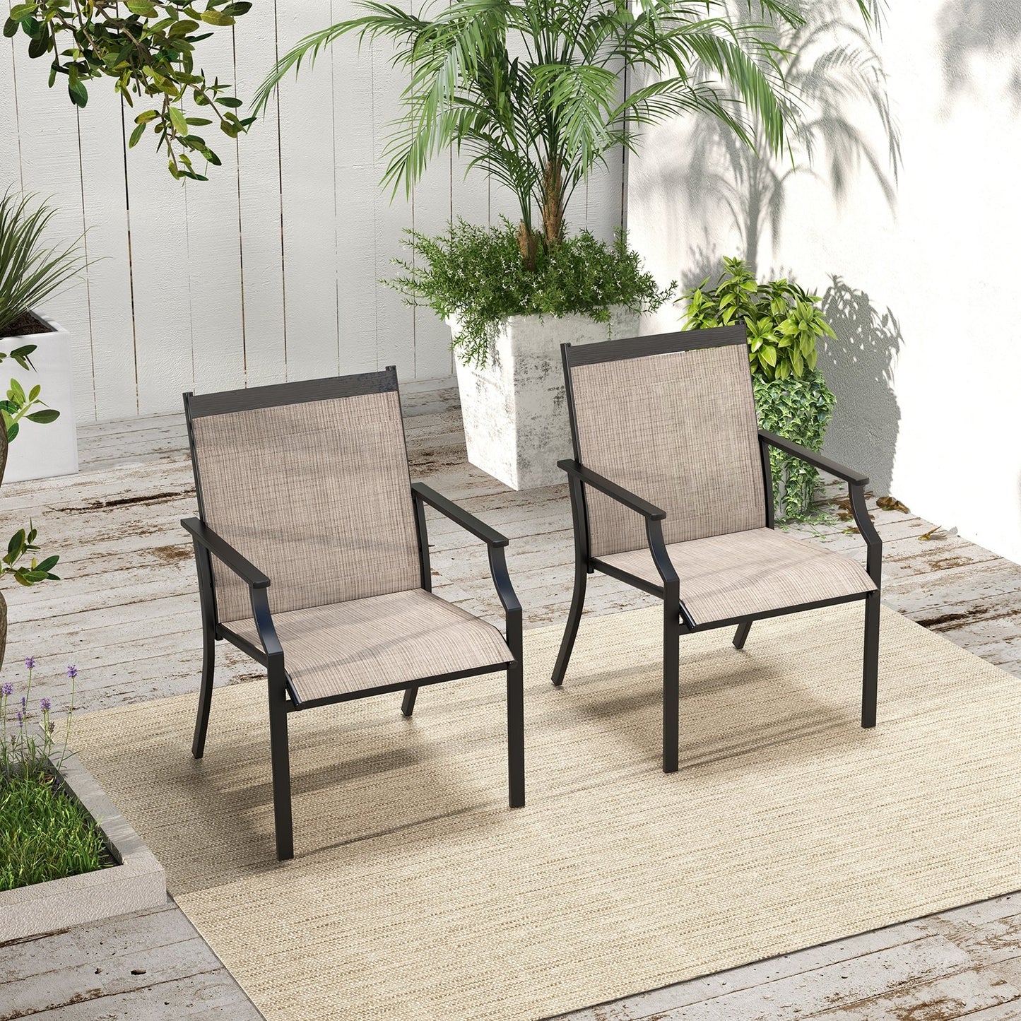 2 Piece Patio Dining Chairs Large Outdoor Chairs with Breathable Seat and Metal Frame-Blue
