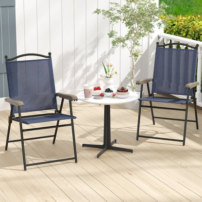 Set of 2 Patio Folding Sling Back Camping Deck Chairs-Beige