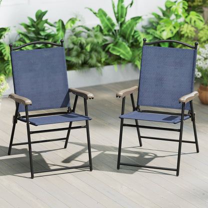 Set of 2 Patio Folding Sling Back Camping Deck Chairs-Beige