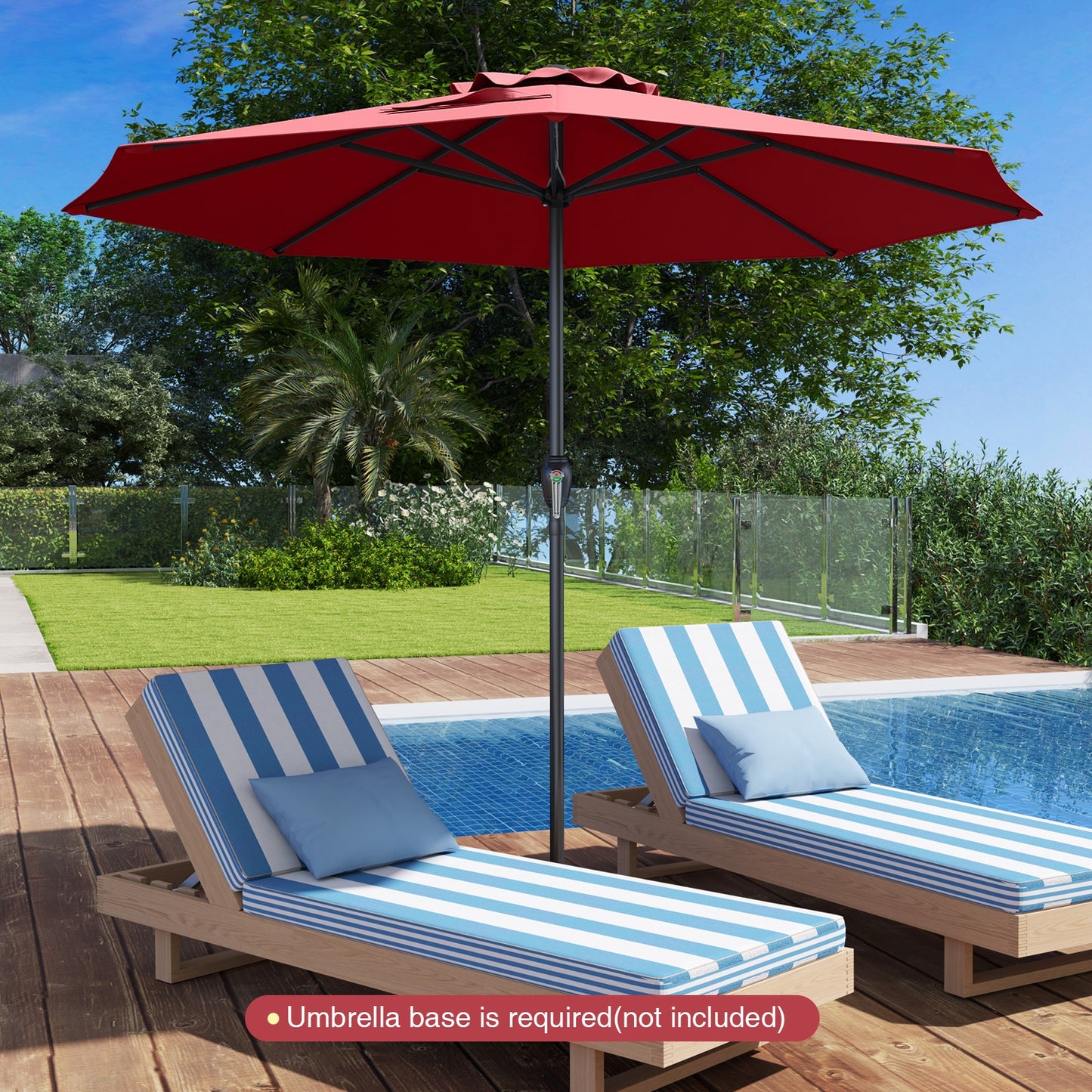 Outdoor Heavy Duty Market Umbrella with Crank Handle and 8 Sturdy Ribs-Beige
