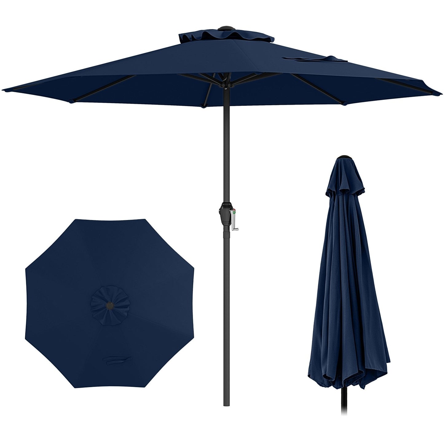 Outdoor Heavy Duty Market Umbrella with Crank Handle and 8 Sturdy Ribs-Beige