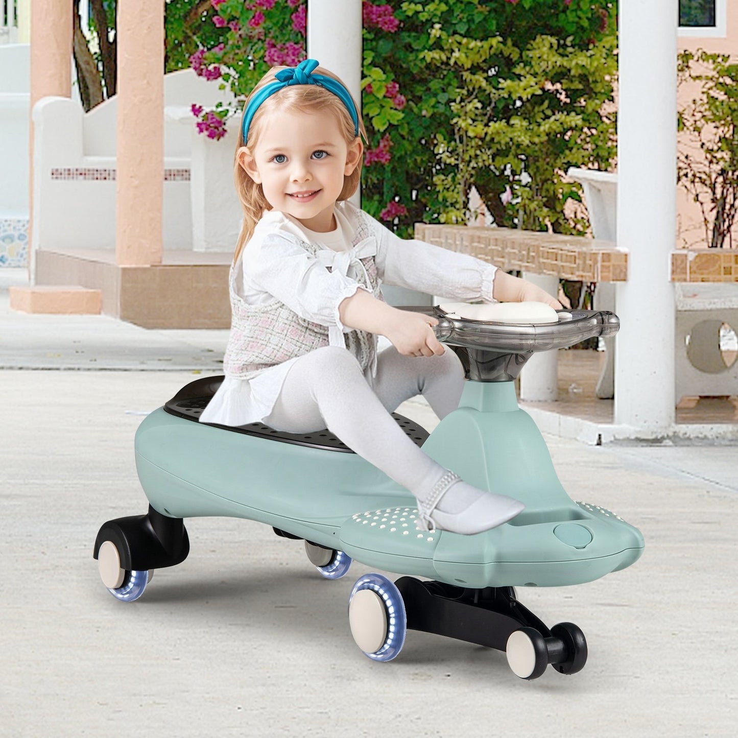 Wiggle Car with Hauling Rope Ride on Toy with Under-Seat Storage-Beige