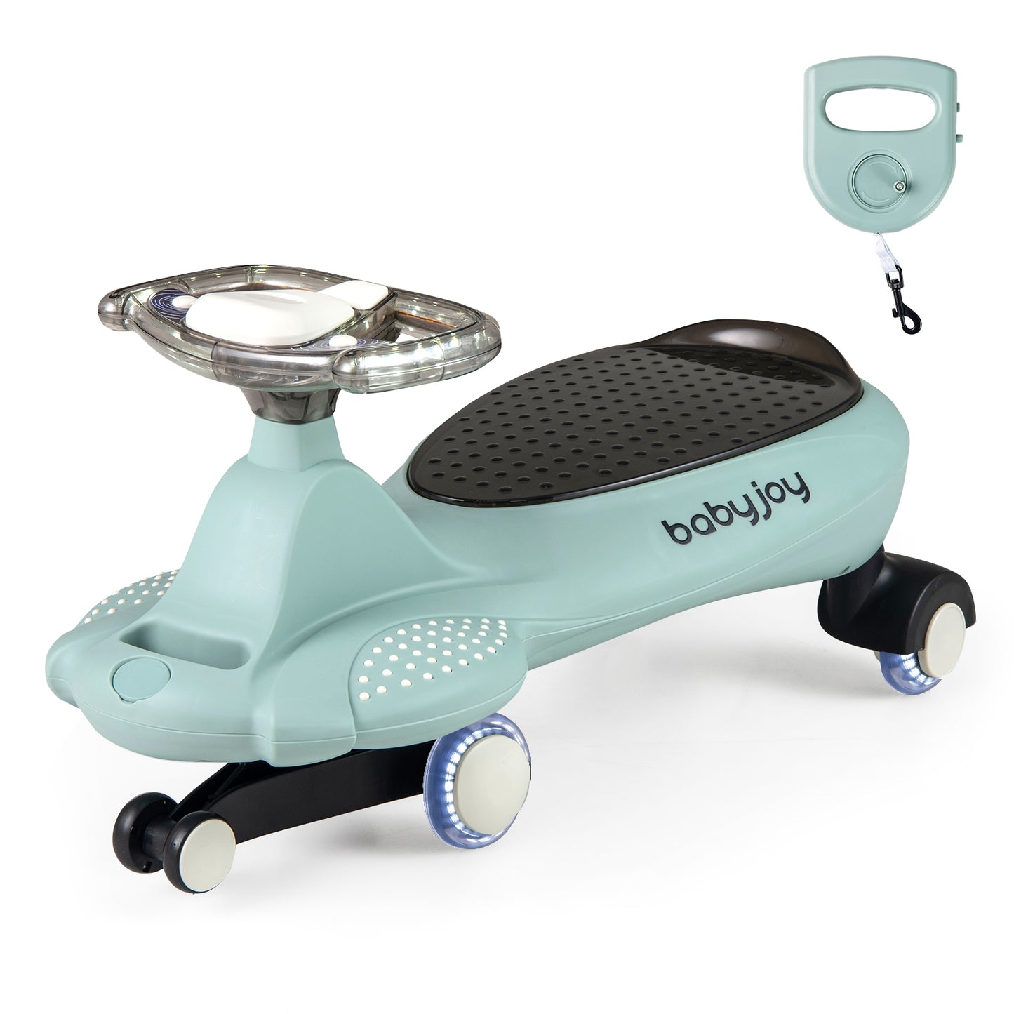 Wiggle Car with Hauling Rope Ride on Toy with Under-Seat Storage-Beige