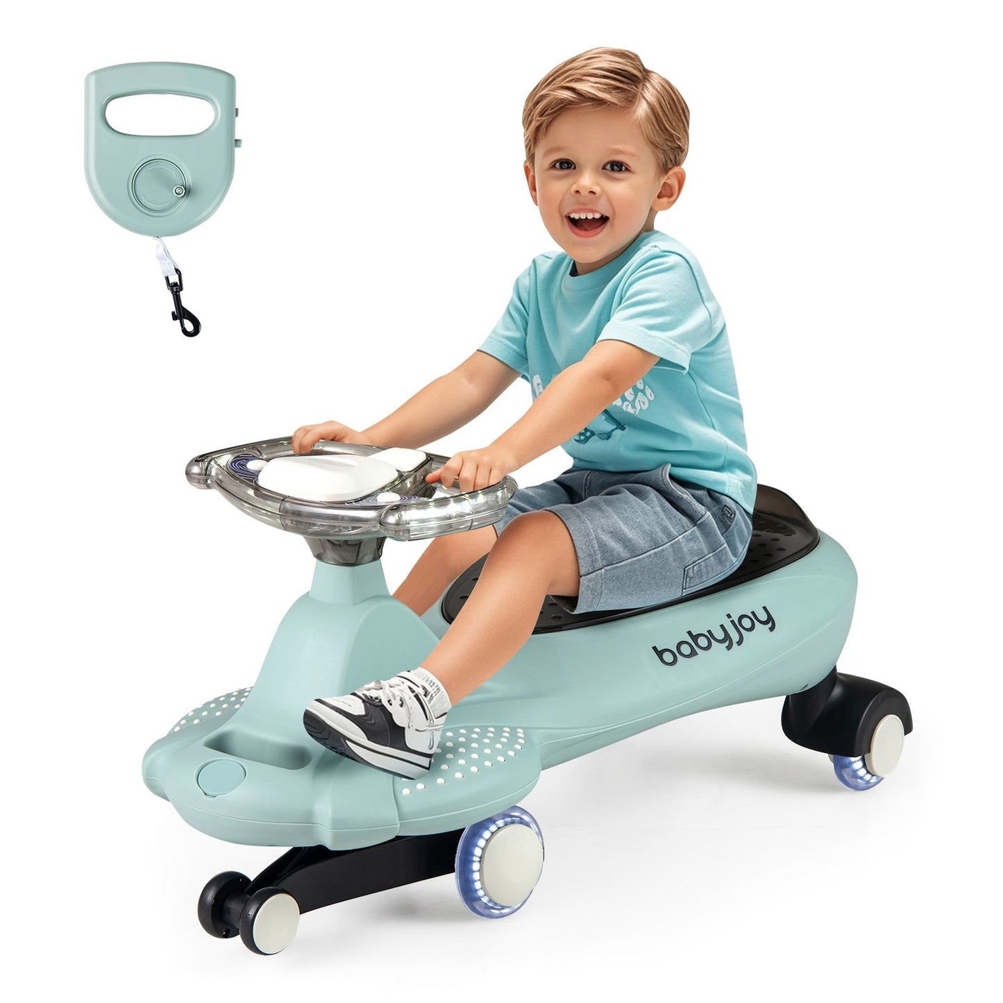 Wiggle Car with Hauling Rope Ride on Toy with Under-Seat Storage-Beige