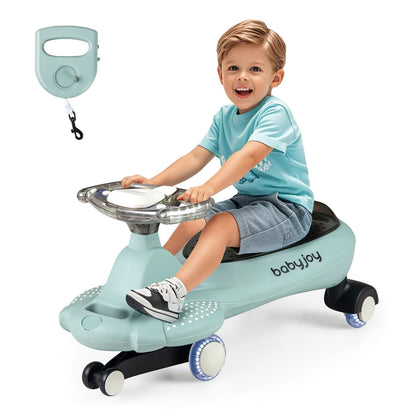 Wiggle Car with Hauling Rope Ride on Toy with Under-Seat Storage-Beige