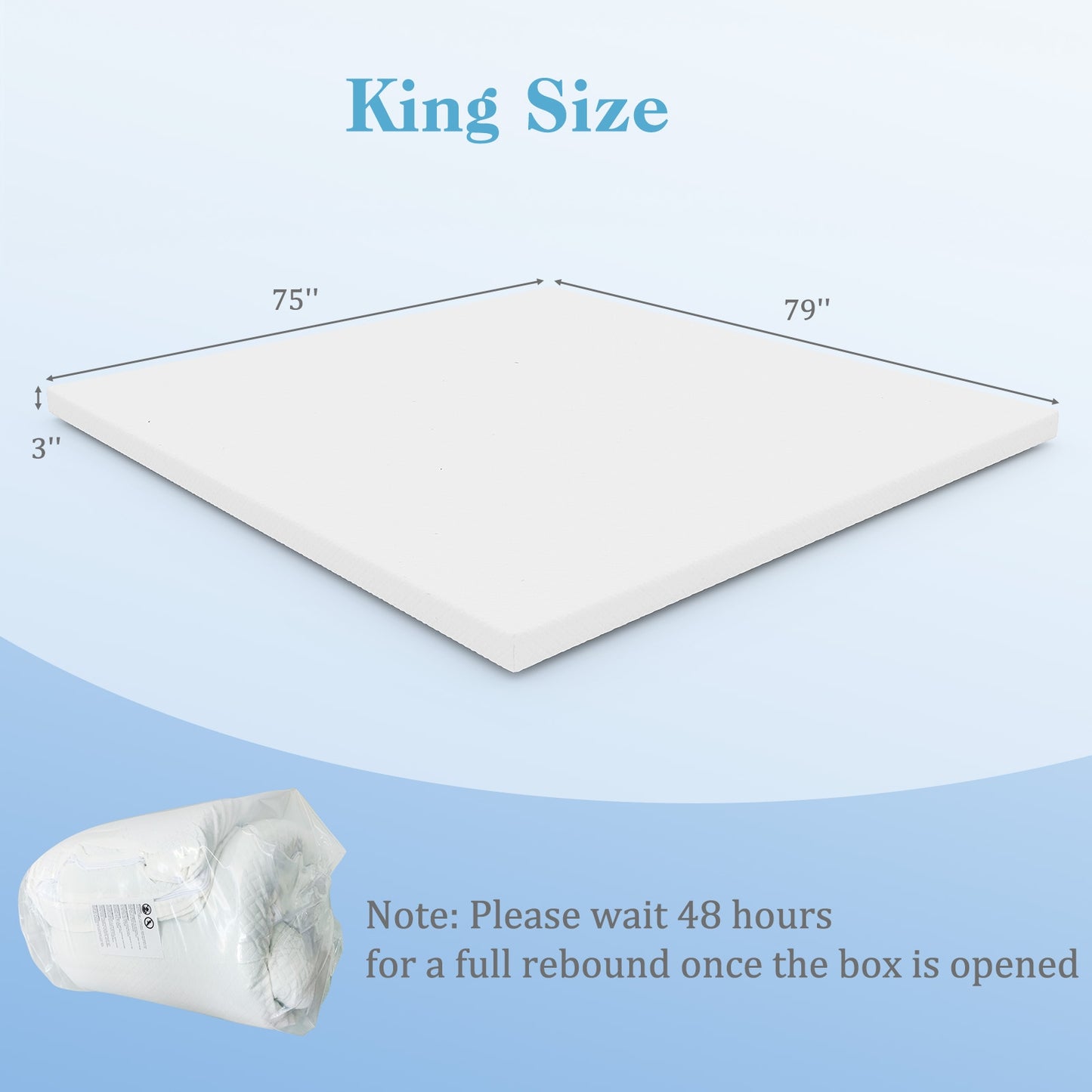3 Inch Gel-Infused Memory Foam Mattress Topper with Removable Cover-King Size