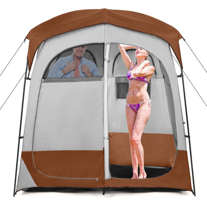 2 Rooms Oversize Privacy Shower Tent with Removable Rain Fly and Inside Pocket-Blue