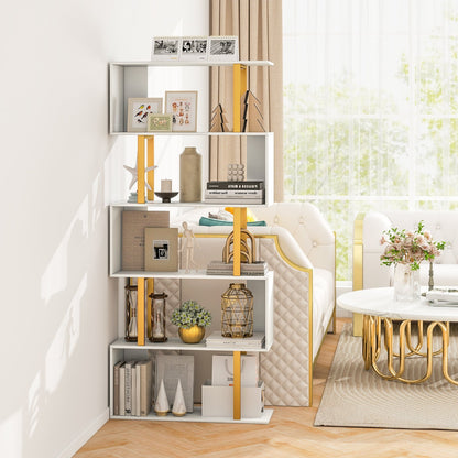 5-Tier/6-Tier Geometric Bookcase with Metal Frame and Anti-tipping Kits-6-Tier