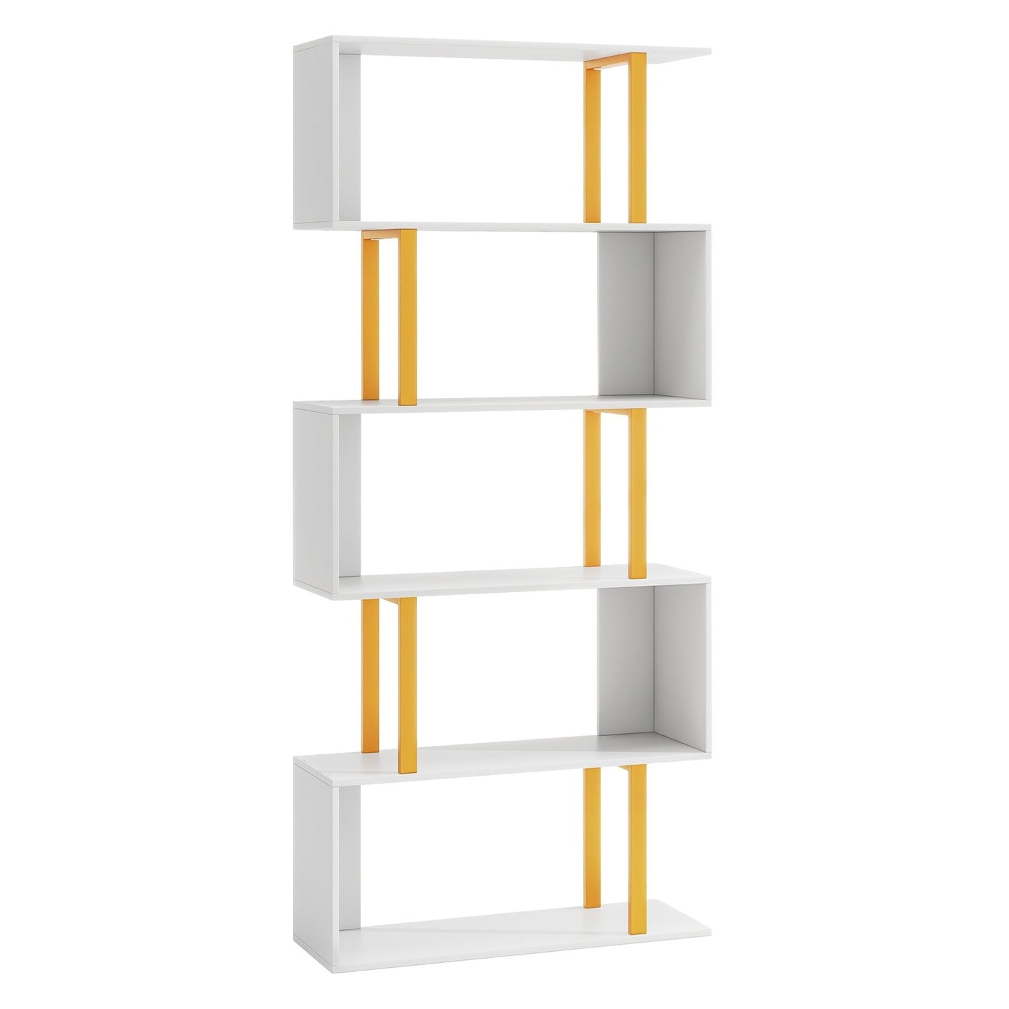 5-Tier/6-Tier Geometric Bookcase with Metal Frame and Anti-tipping Kits-6-Tier