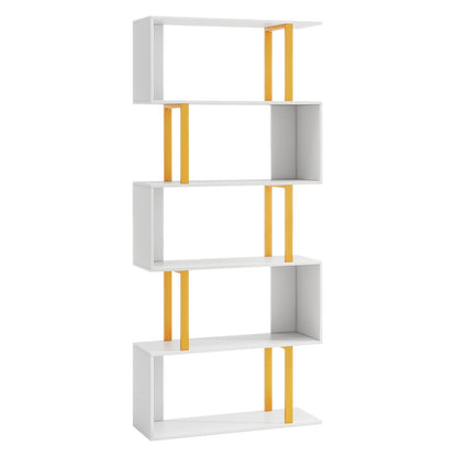 5-Tier/6-Tier Geometric Bookcase with Metal Frame and Anti-tipping Kits-6-Tier