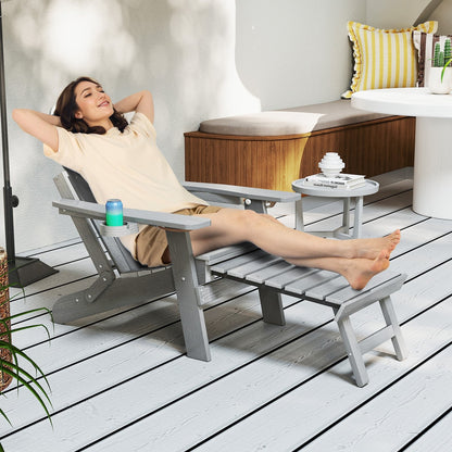 All-Weather HIPS Patio Adirondack Lounge Chair with Retractable Footrest-Black