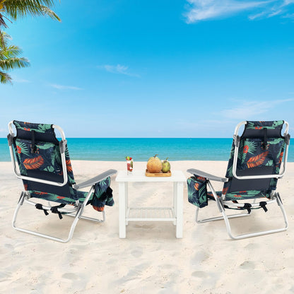 2-Pack Folding Backpack Beach Chair 5-Position Outdoor Reclining Chairs with Pillow-Blue