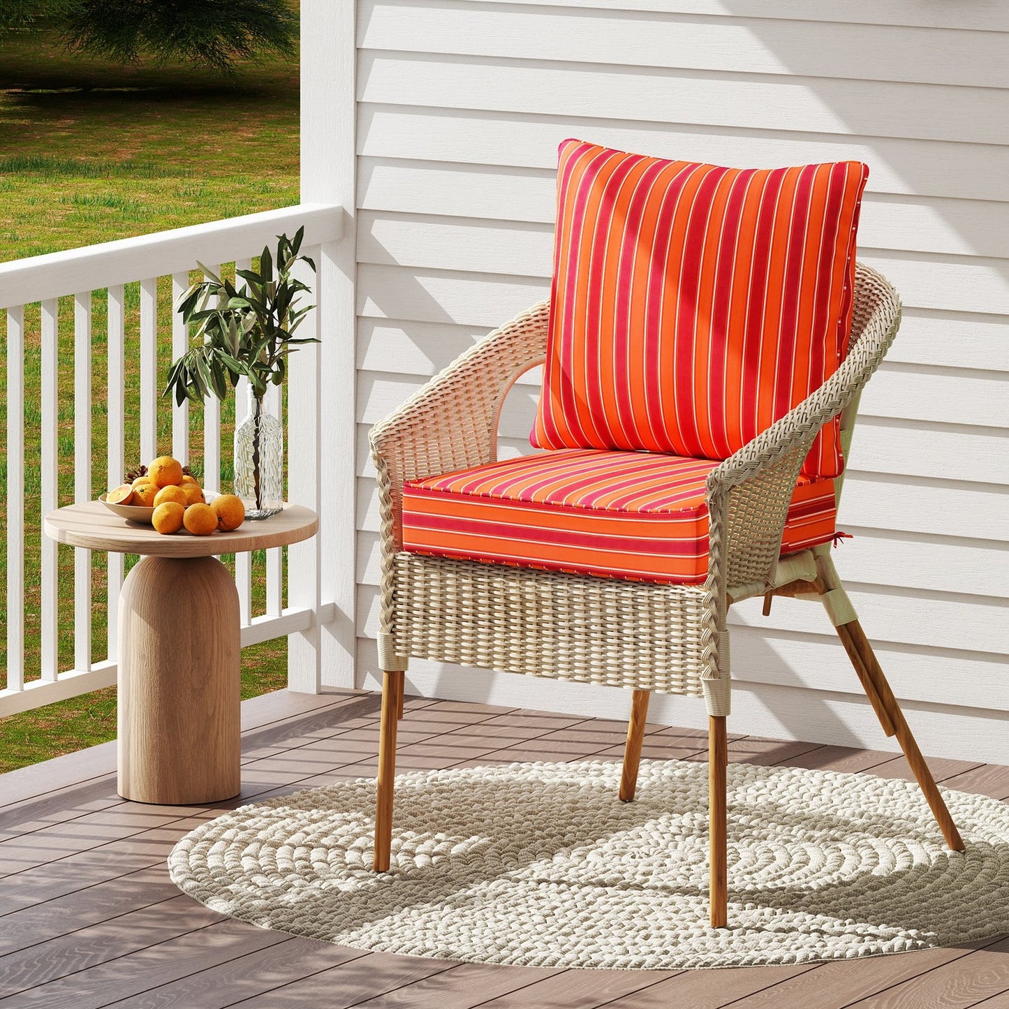 Deep Seat Chair Cushion Pads Set with Rope Belts for Indoor and Outdoor-Beige